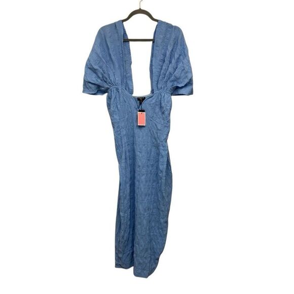 Pretty little thing plus blue textured Bardot midi dress size 16 - Picture 1 of 6